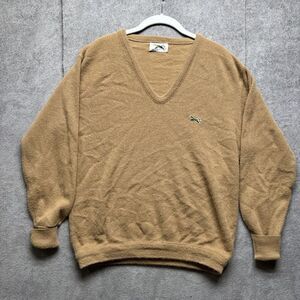 Vintage 80s The Fox Sweater Mens M Tan V Neck Golf Sweater Preppy Fox Logo